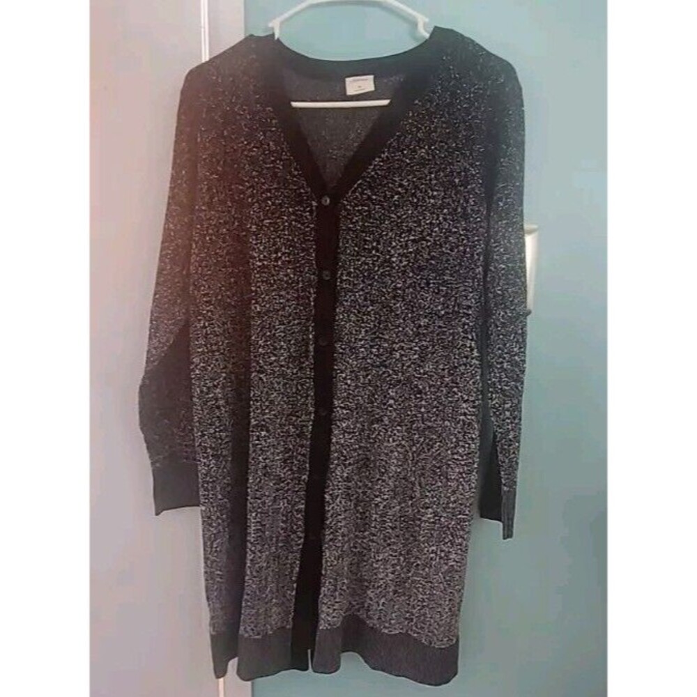 ! Soma ombre long button front cardigan size M black silver Metallic